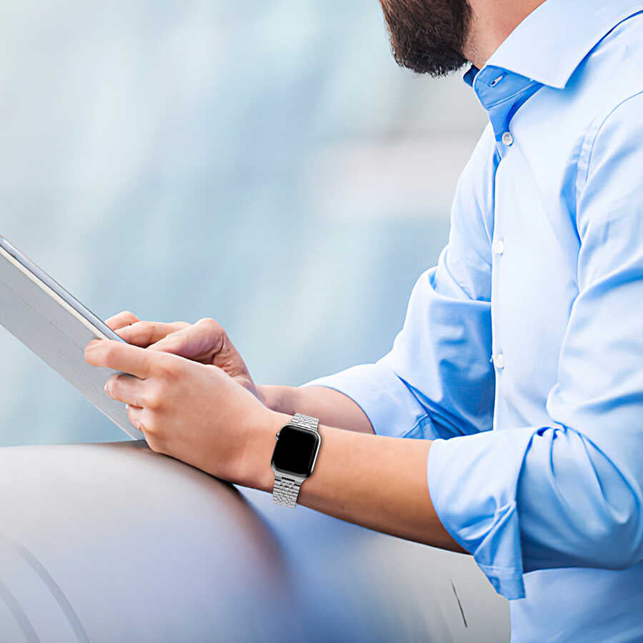 Apple Watch 40mm Wiwu Seven Beads Steel Belt Metal Kordon Gümüş