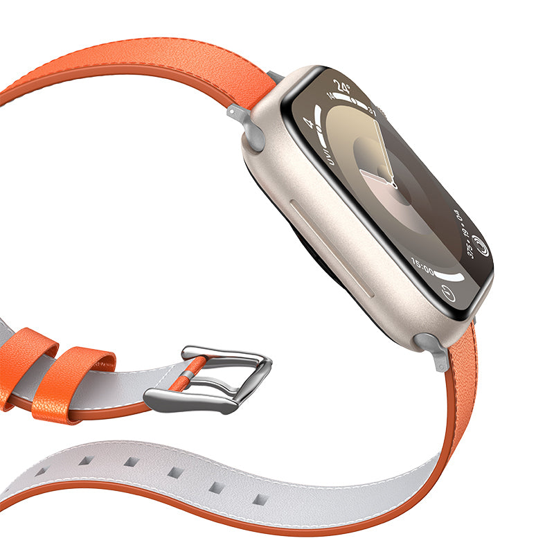 Apple Watch 42mm Benks Vintage Genuine Leather Serisi Deri Kordon Strap Kayış Turuncu