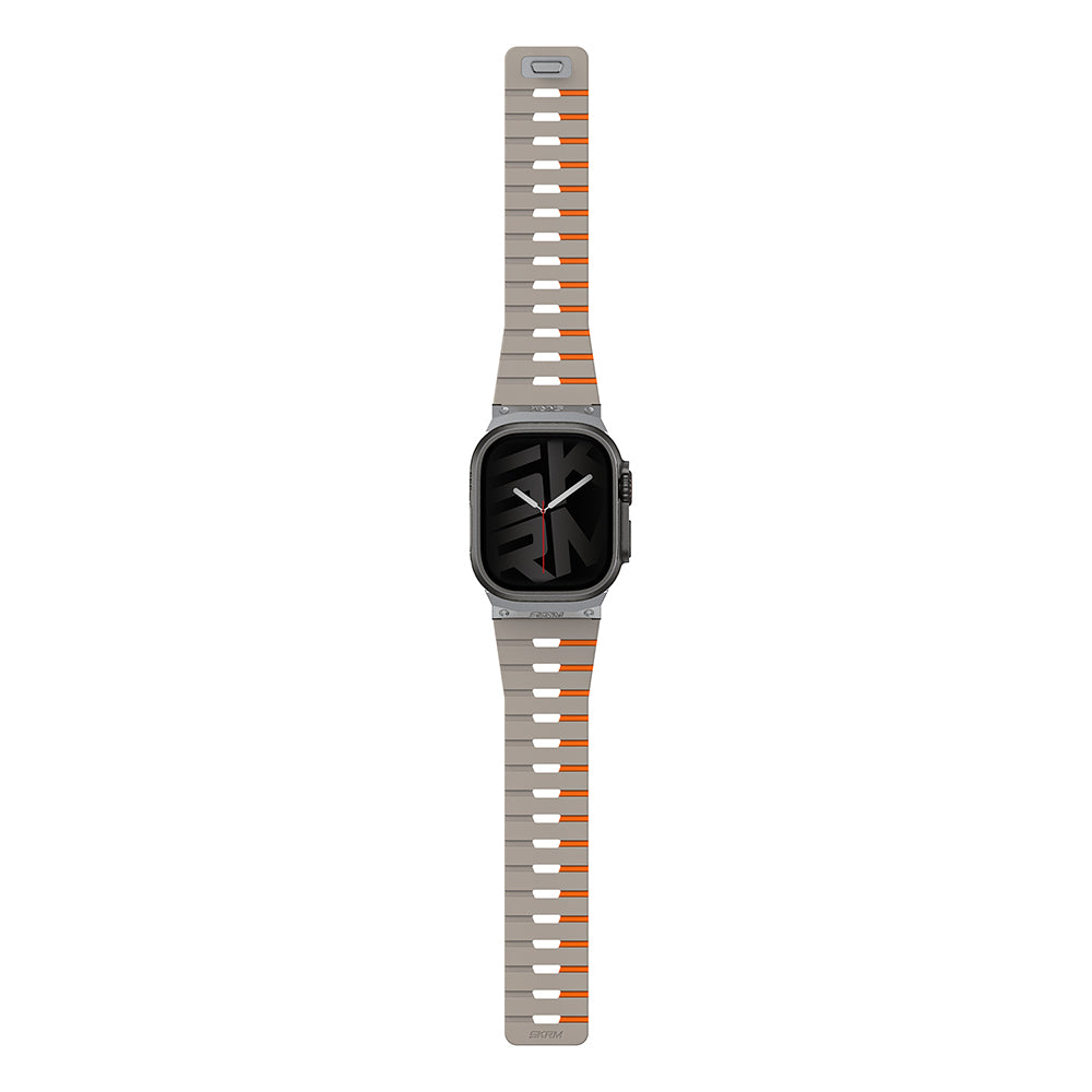 Apple Watch 42mm Skinarma Gemini Serisi TPU Magnetik Silikon Kordon Turuncu-Siyah