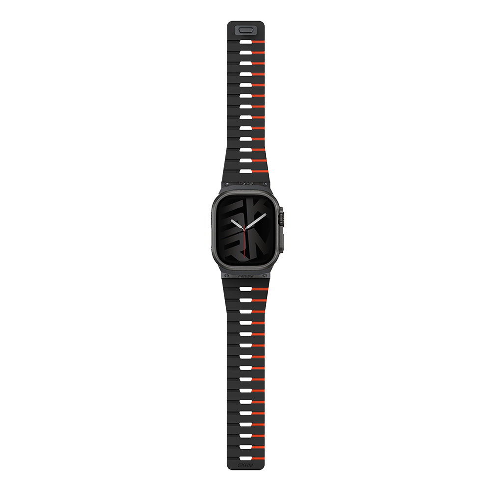 Apple Watch 42mm Skinarma Gemini Serisi TPU Magnetik Silikon Kordon Beyaz-Siyah