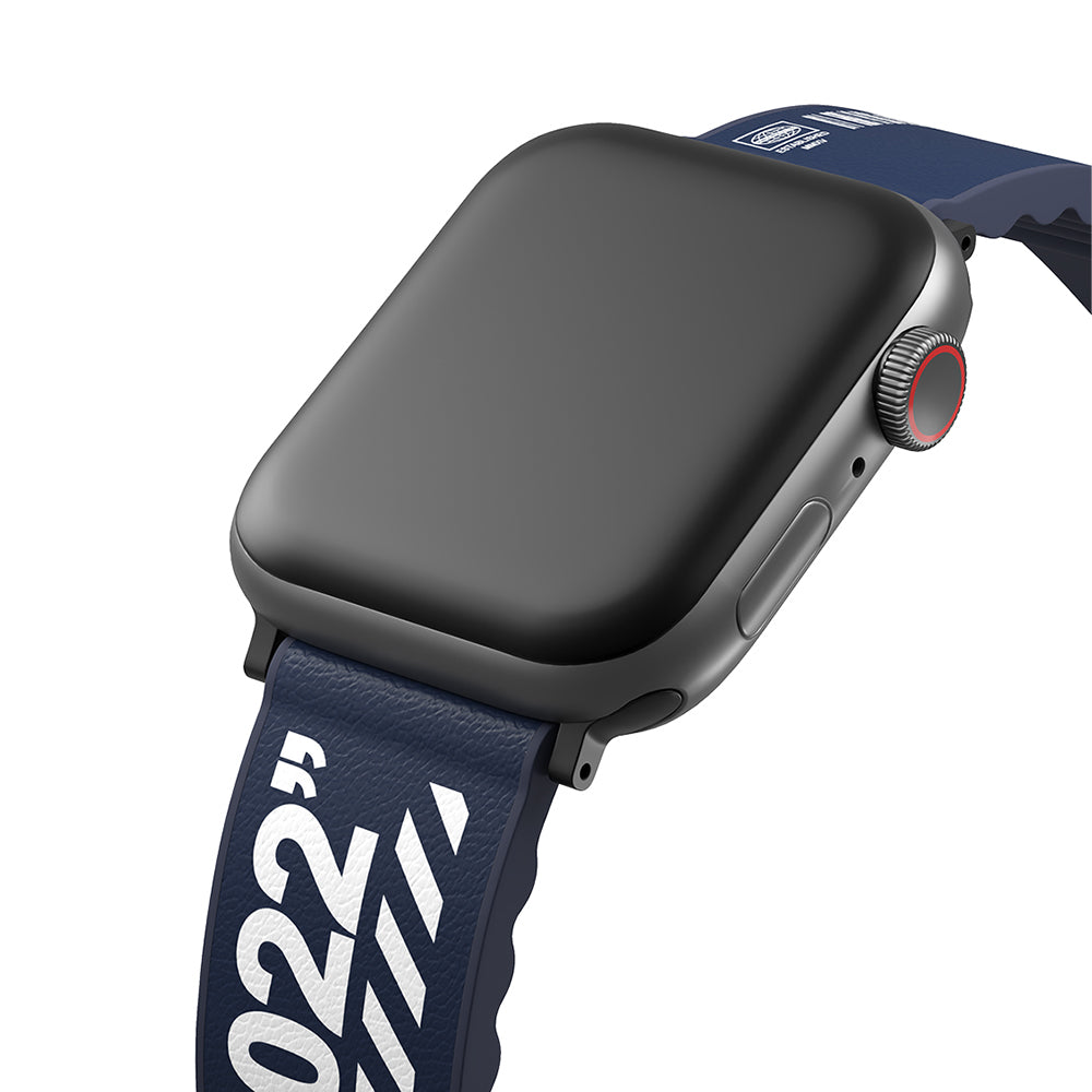 Apple Watch 42mm SkinArma Taihi Sora Yazı Desenli Deri Görünümlü Silikon Kordon Mavi