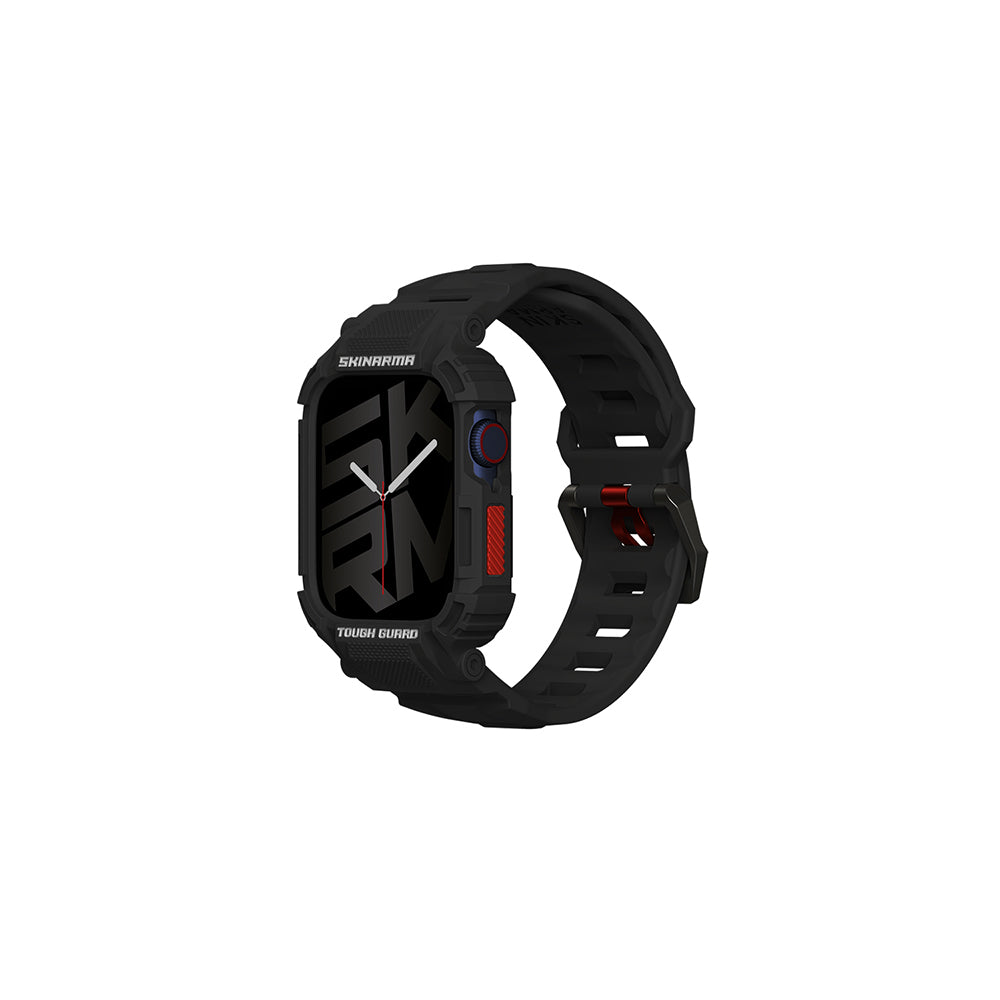 Apple Watch 44 mm Skinarma Mecha 2in1 TPU Kasa Koruyucu + Silikon Kordon Siyah