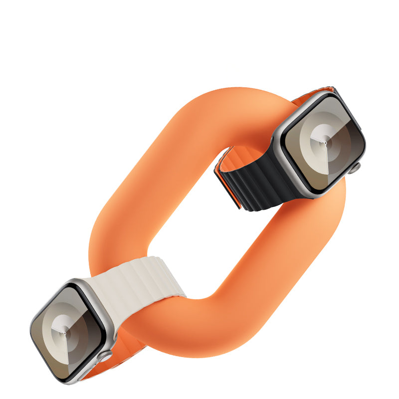 Apple Watch 44mm Benks Magnetik Tak Çıkar Silikon Strap Kayış Starlight-Turuncu