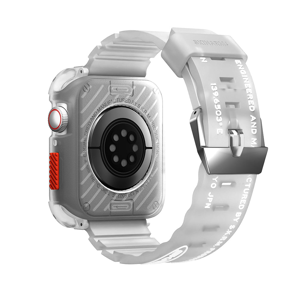 Apple Watch 44mm SkinArma Kurono Sert PC Kasa Koruyucu + Shokku Silikon Kordon Beyaz