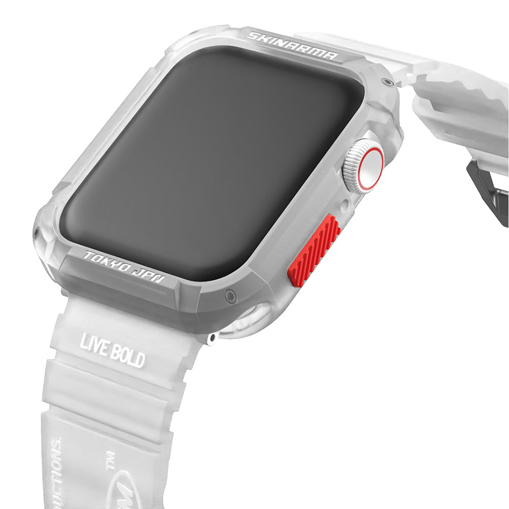 Apple Watch 44mm SkinArma Kurono Sert PC Kasa Koruyucu + Shokku Silikon Kordon Beyaz