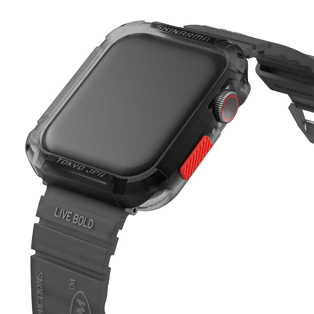 Apple Watch 44mm SkinArma Kurono Sert PC Kasa Koruyucu + Shokku Silikon Kordon Füme