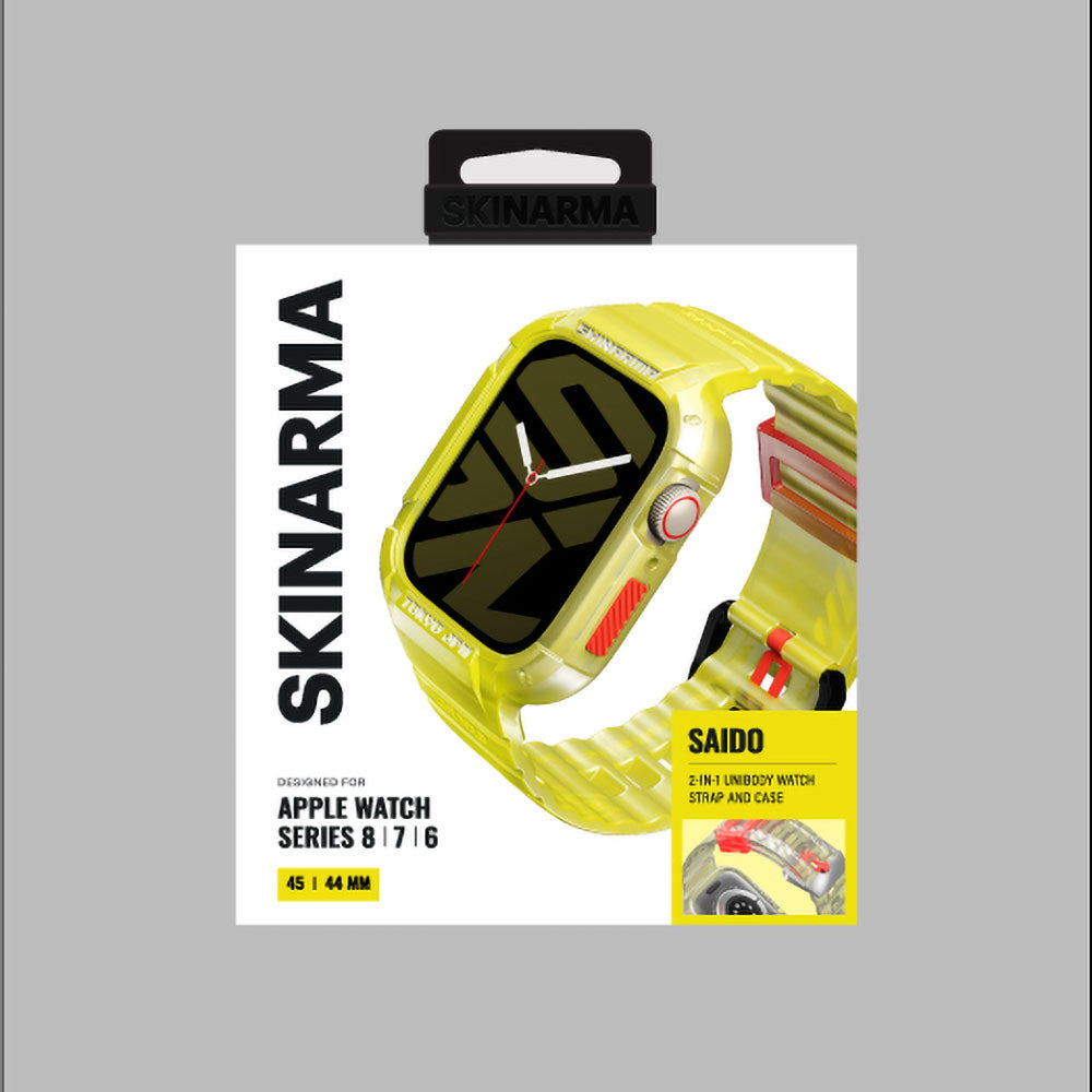 Apple Watch 44mm SkinArma Saido Sert PC Kasa Koruyuculu Silikon Kordon Sarı