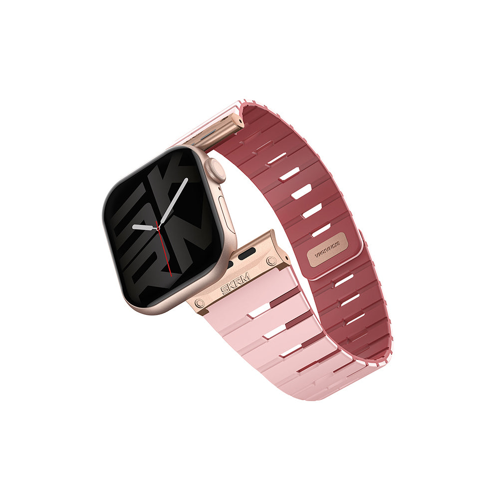 Apple Watch 7 41mm Skinarma Gemini Serisi TPU Magnetik Silikon Kordon Siyah-Pembe