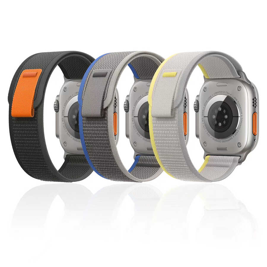 Apple Watch 7 41mm Wiwu Trail Loop Naylon Örgü İşlemeli Hasır Kordon Strap Kayış Beyaz-Sarı