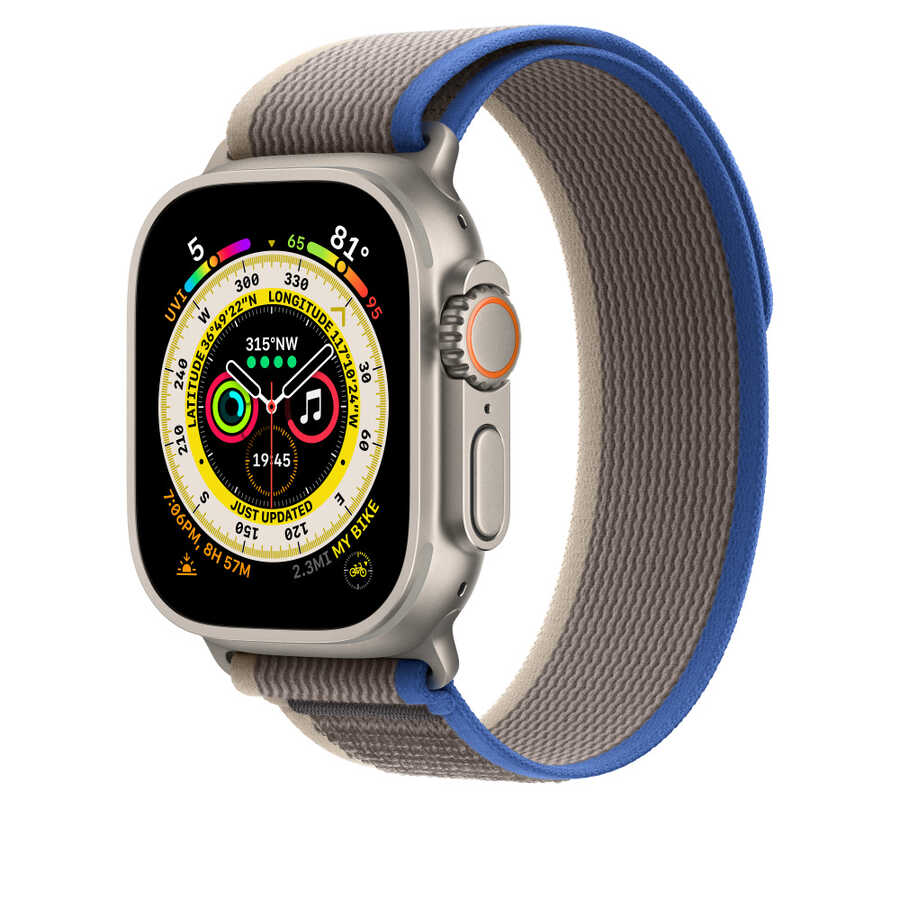 Apple Watch 7 41mm Wiwu Trail Loop Naylon Örgü İşlemeli Hasır Kordon Strap Kayış Gri-Mavi