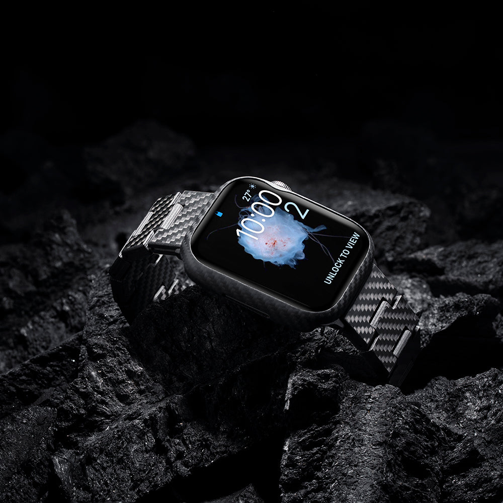 Apple Watch 7 45mm 600D Aramid Fiber Classic Serisi Black-Grey Twill Kasa Koruyucu Pitaka Air Case Siyah-Gri