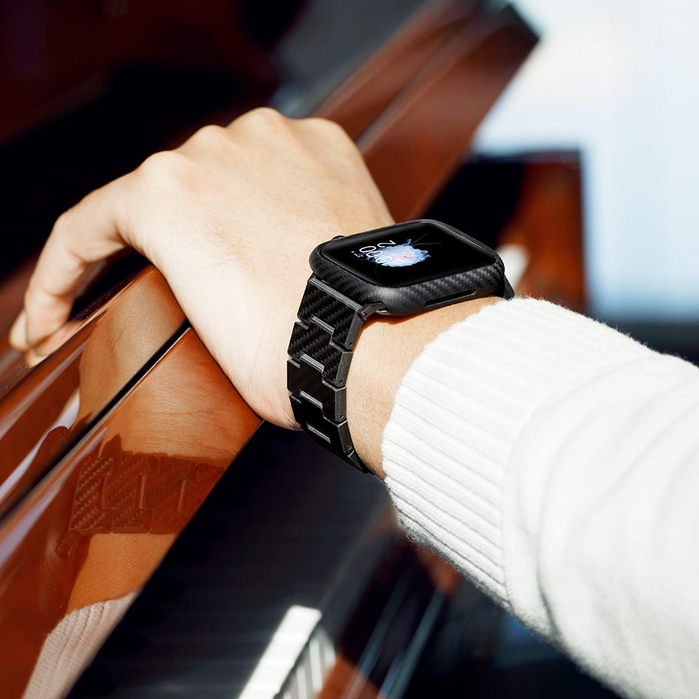 Apple Watch 7 45mm 600D Aramid Fiber Classic Serisi Black-Grey Twill Kasa Koruyucu Pitaka Air Case Siyah-Gri