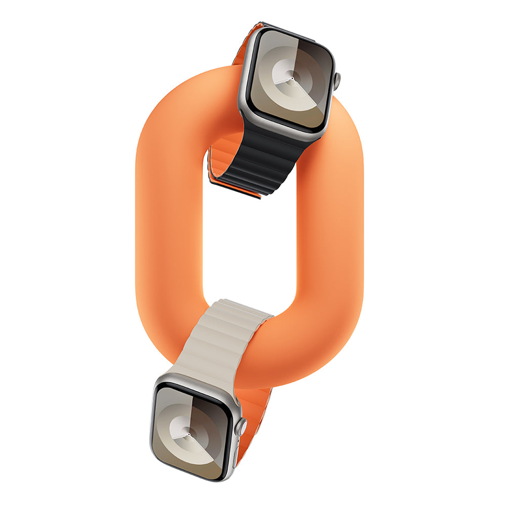 Apple Watch 7 45mm Benks Magnetik Tak Çıkar Silikon Strap Kayış Starlight-Turuncu