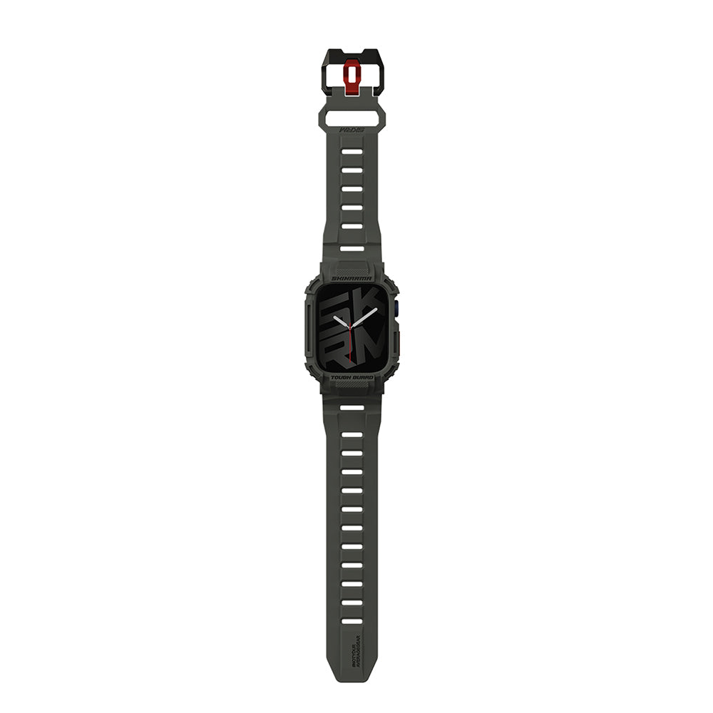 Apple Watch 7 45mm Skinarma Mecha 2in1 TPU Kasa Koruyucu + Silikon Kordon Açık Gri