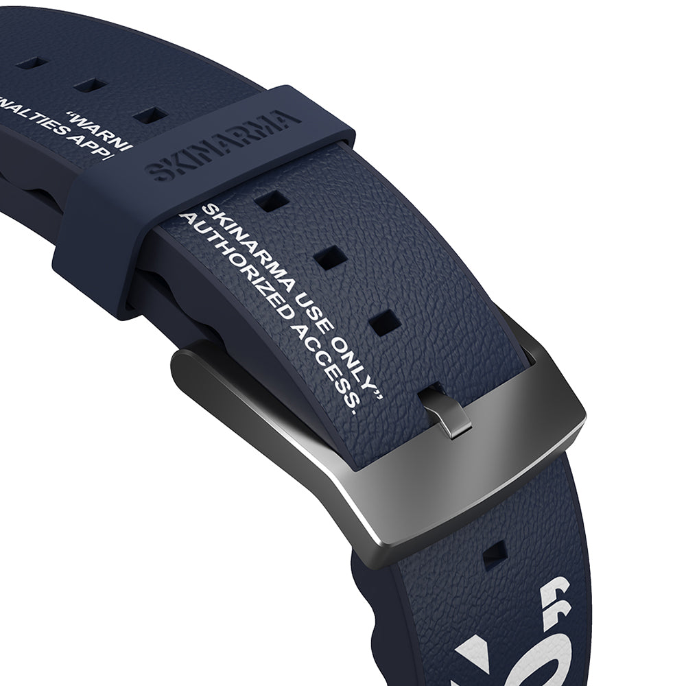 Apple Watch 7 45mm SkinArma Taihi Sora Yazı Desenli Deri Görünümlü Silikon Kordon Siyah