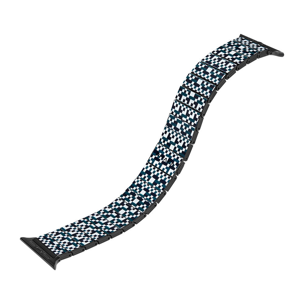 Apple Watch Serisi Uyumlu Aramid Fiber ve Karbon Fiber Pitaka Dreamland ChromaCarbon Serisi Mosaic Universal Kordon Mavi-Beyaz