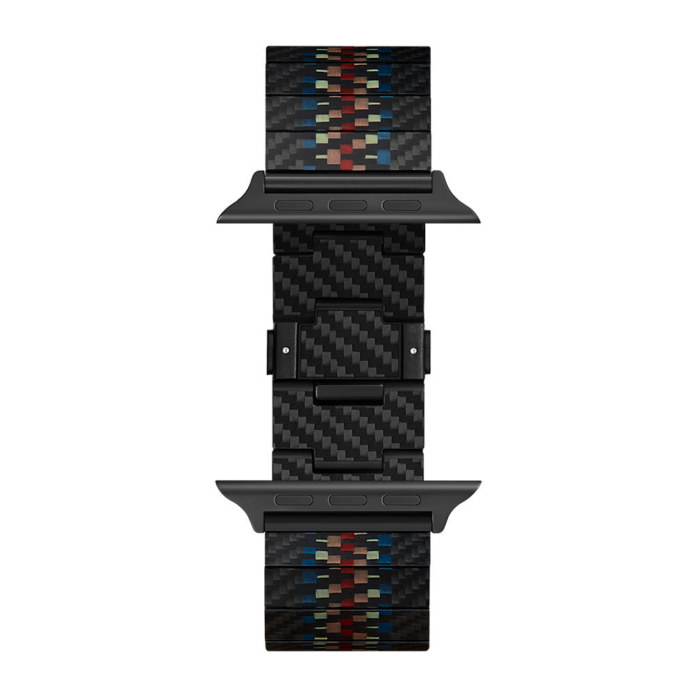 Apple Watch Serisi Uyumlu Aramid Fiber ve Karbon Fiber Pitaka Modern Serisi Rhapsody Universal Kordon Siyah