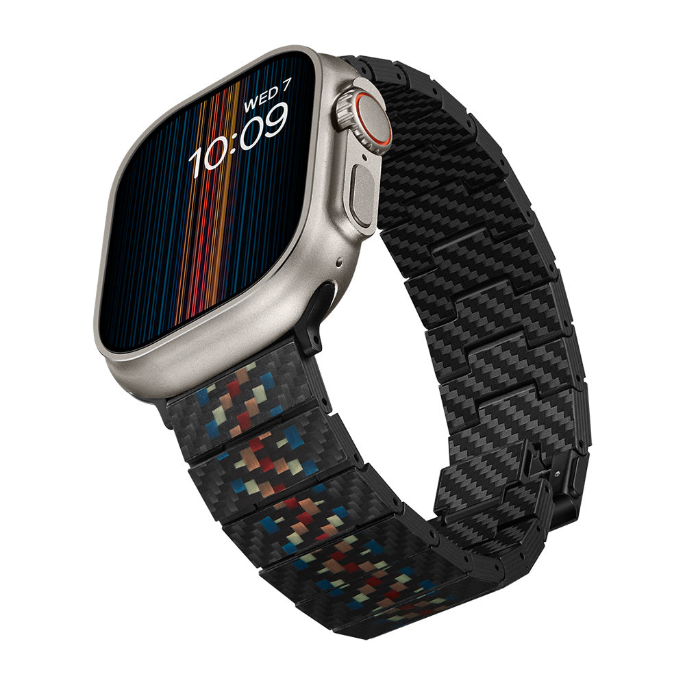 Apple Watch Serisi Uyumlu Aramid Fiber ve Karbon Fiber Pitaka Modern Serisi Rhapsody Universal Kordon Siyah