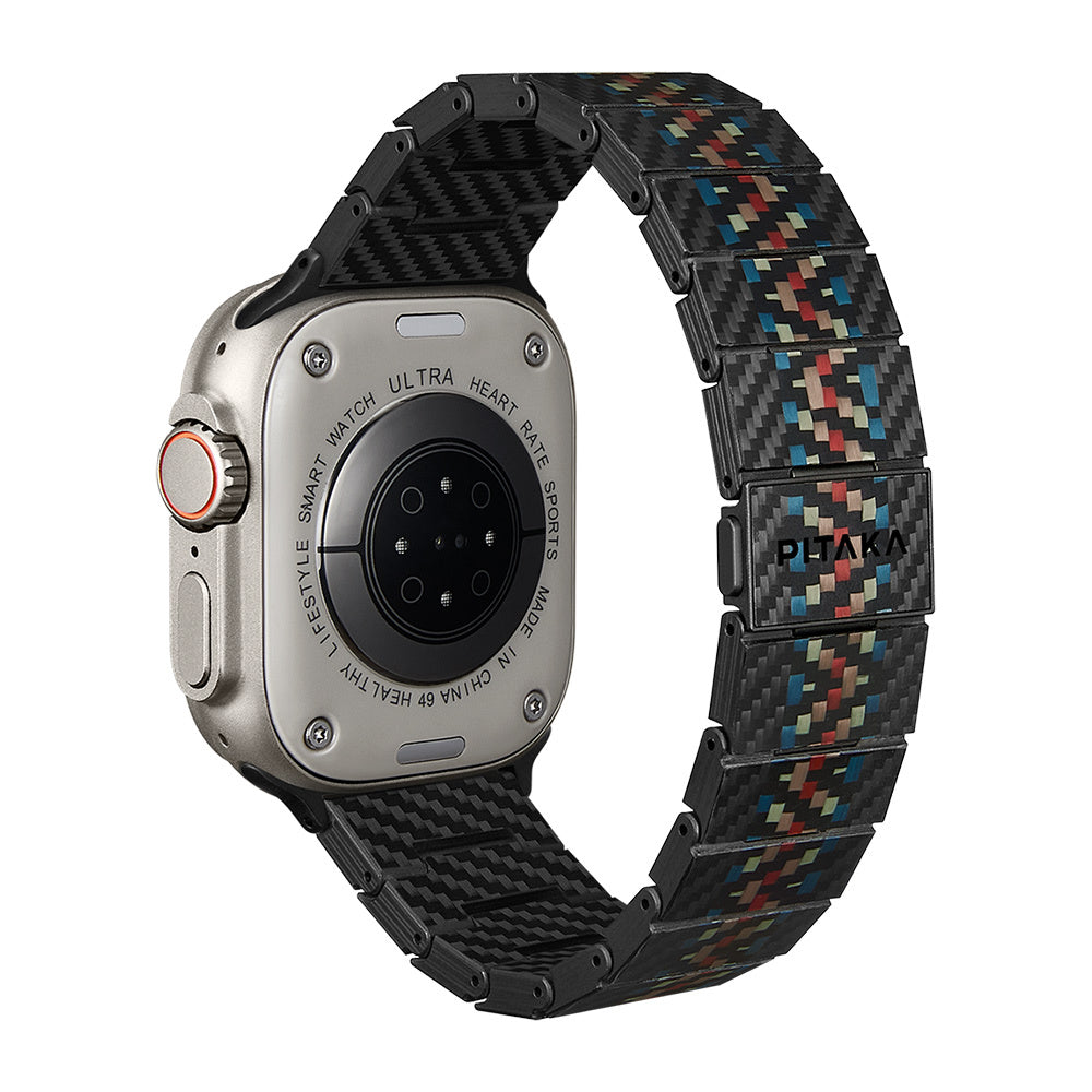 Apple Watch Serisi Uyumlu Aramid Fiber ve Karbon Fiber Pitaka Modern Serisi Rhapsody Universal Kordon Siyah