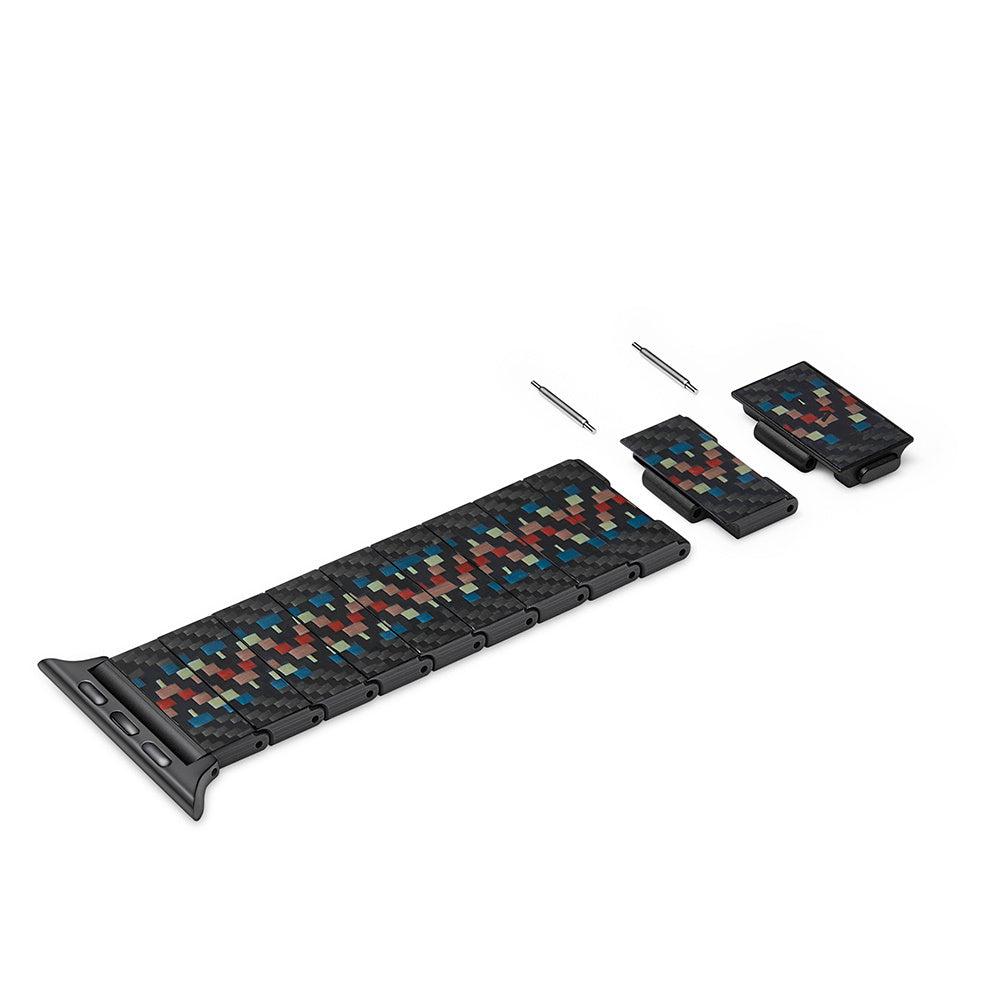 Apple Watch Serisi Uyumlu Aramid Fiber ve Karbon Fiber Pitaka Modern Serisi Rhapsody Universal Kordon Siyah