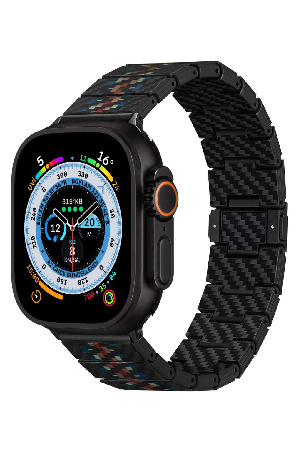 Apple Watch Serisi Uyumlu Aramid Fiber ve Karbon Fiber Pitaka Modern Serisi Rhapsody Universal Kordon Siyah