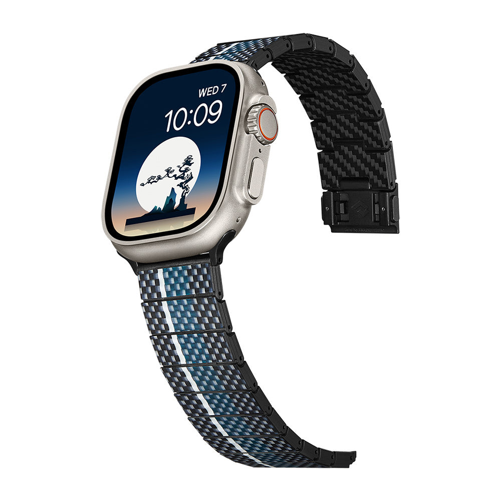 Apple Watch Serisi Uyumlu Aramid Fiber ve Karbon Fiber Pitaka Poetry of Things ChromaCarbon Serisi Moon Universal Kordon Siyah