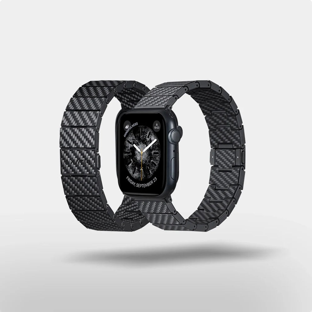 Apple Watch Serisi Uyumlu Karbon Fiber Pitaka Modern Serisi Black-Grey Twill Universal Kordon Siyah-Gri