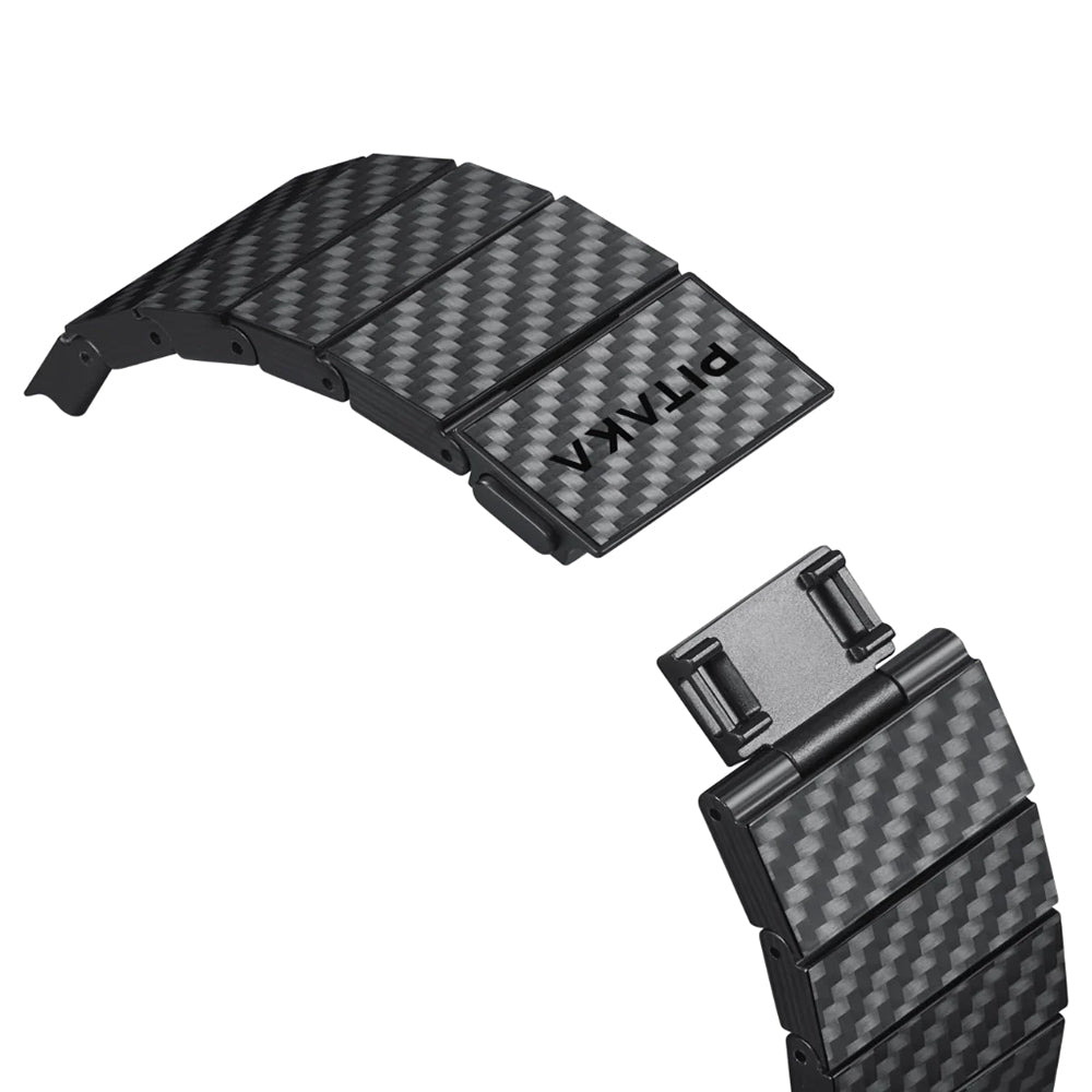Apple Watch Serisi Uyumlu Karbon Fiber Pitaka Modern Serisi Black-Grey Twill Universal Kordon Siyah-Gri