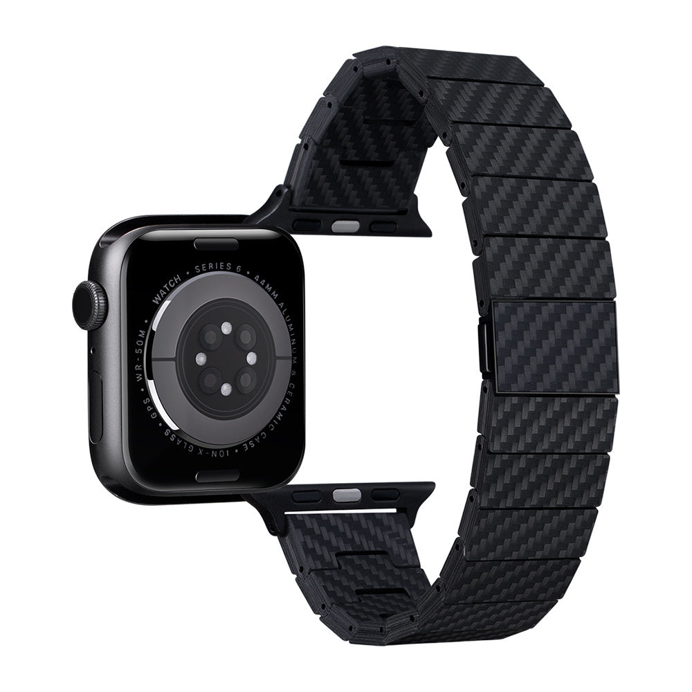 Apple Watch Serisi Uyumlu Karbon Fiber Pitaka Modern Serisi Black-Grey Twill Universal Kordon Siyah-Gri