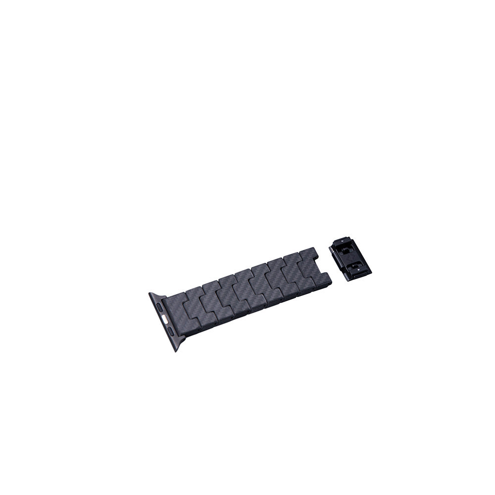 Apple Watch Serisi Uyumlu Karbon Fiber Pitaka Modern Serisi Black-Grey Twill Universal Kordon Siyah-Gri