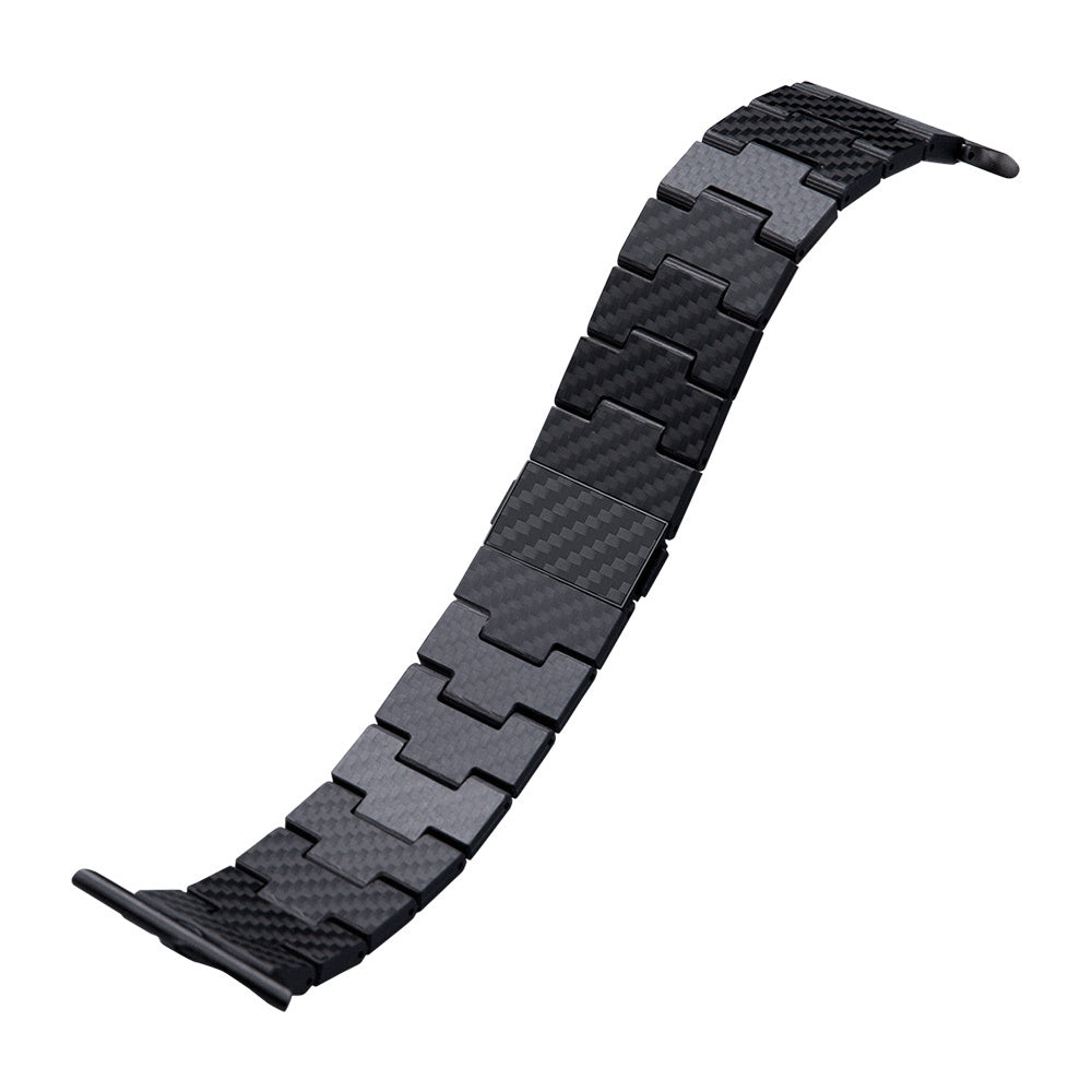 Apple Watch Serisi Uyumlu Karbon Fiber Pitaka Retro Serisi Black-Grey Twill Universal Kordon Siyah-Gri