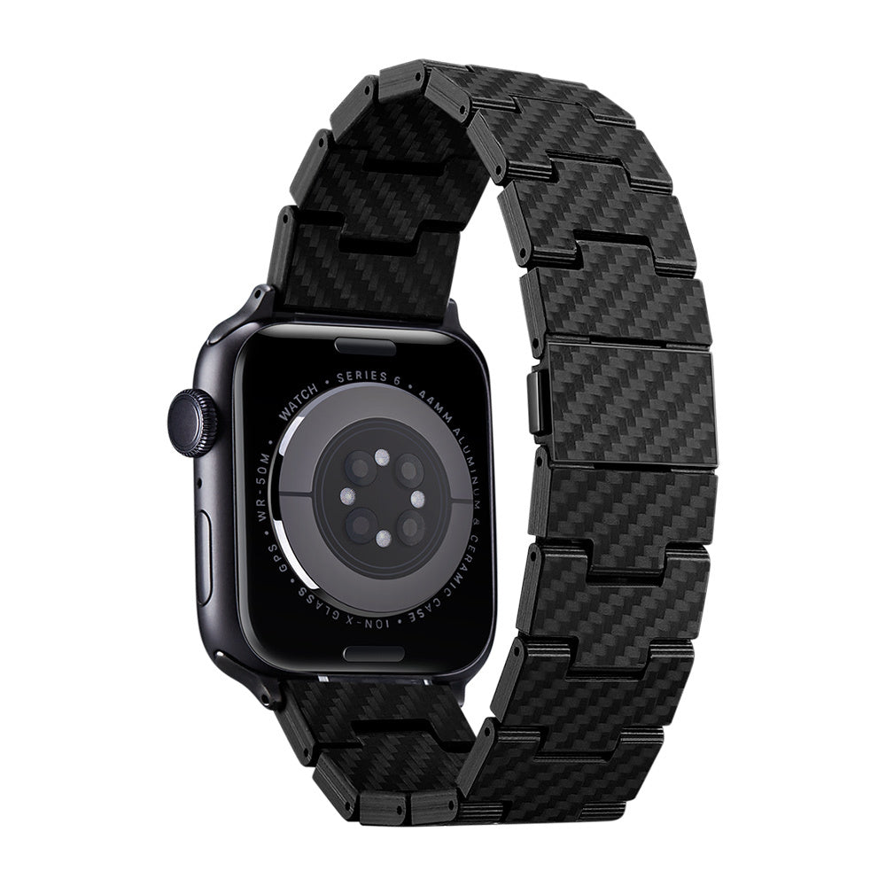 Apple Watch Serisi Uyumlu Karbon Fiber Pitaka Retro Serisi Black-Grey Twill Universal Kordon Siyah-Gri