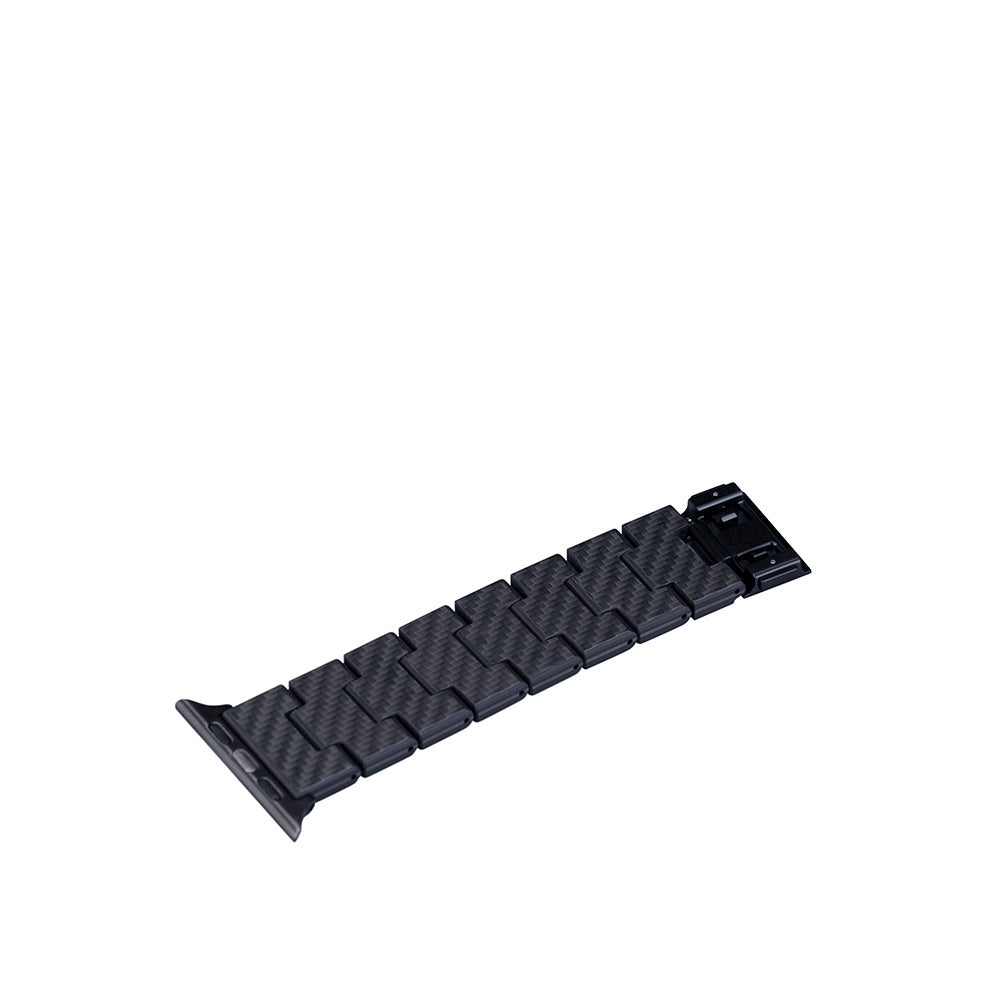 Apple Watch Serisi Uyumlu Karbon Fiber Pitaka Retro Serisi Black-Grey Twill Universal Kordon Siyah-Gri