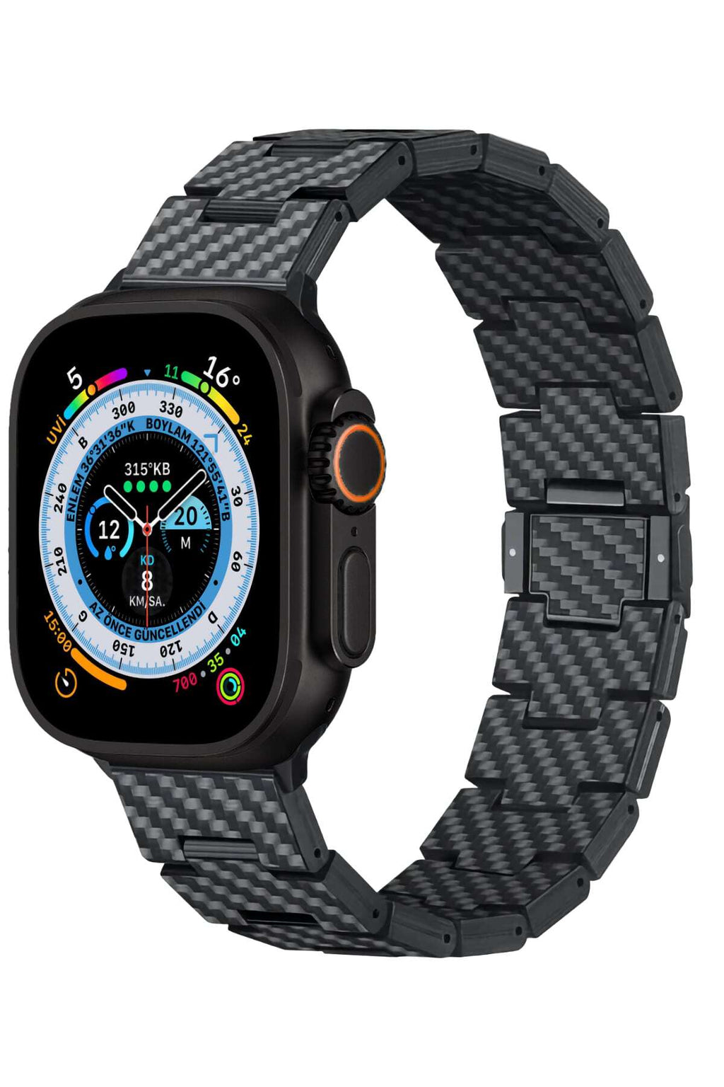 Apple Watch Serisi Uyumlu Karbon Fiber Pitaka Retro Serisi Black-Grey Twill Universal Kordon Siyah-Gri