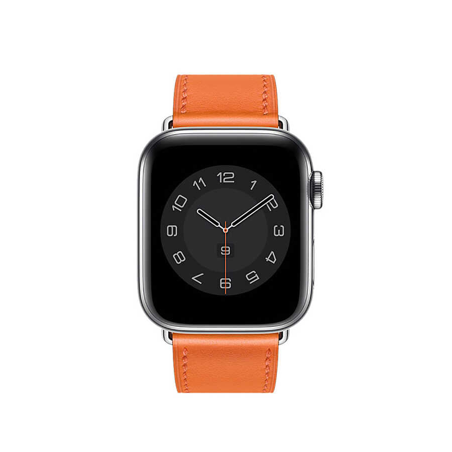 Apple Watch Ultra 49mm Kordon Wiwu Attleage Watchband Hakiki Deri Strap Kayış Turuncu