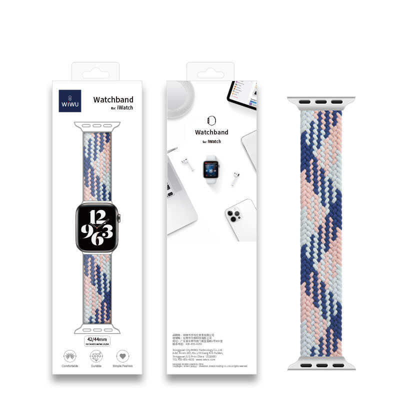Apple Watch Ultra 49mm Kordon Wiwu Braided Solo Loop Contrast Color Large Strap Kayış NO2