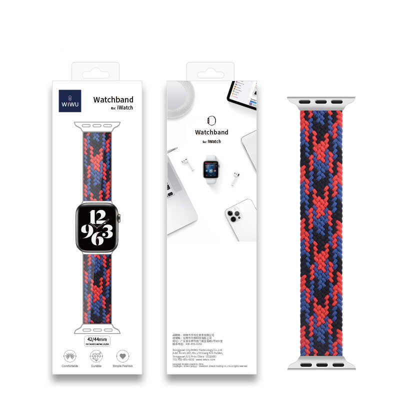 Apple Watch Ultra 49mm Kordon Wiwu Braided Solo Loop Contrast Color Medium Strap Kayış NO5