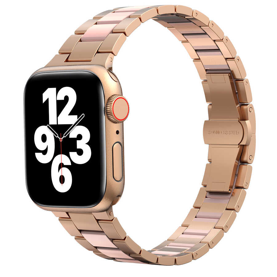 Apple Watch Ultra 49mm Kordon Wiwu Resin Steel Belt Metal Strap Kayış Pembe