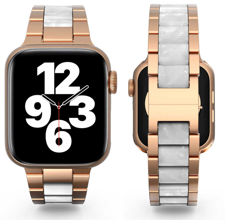 Apple Watch Ultra 49mm Kordon Wiwu Resin Steel Belt Metal Strap Kayış Gold