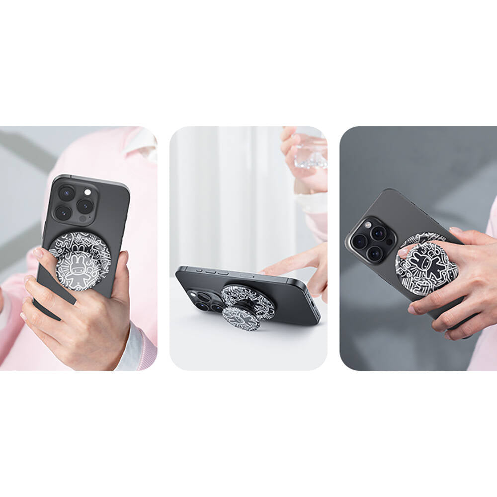 Benks Black and White Bunny Tasarımlı Magnetik Pop Soket Stand Siyah