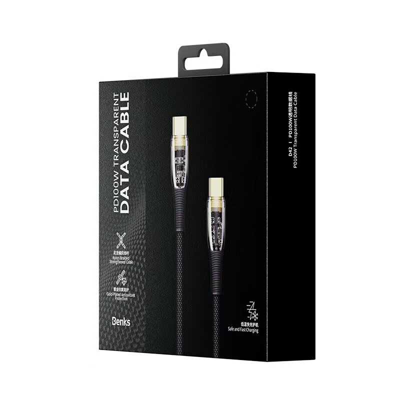 Benks D42 Şeffaf Görünümlü Type-C To PD Kablo 100W 1.2M Siyah