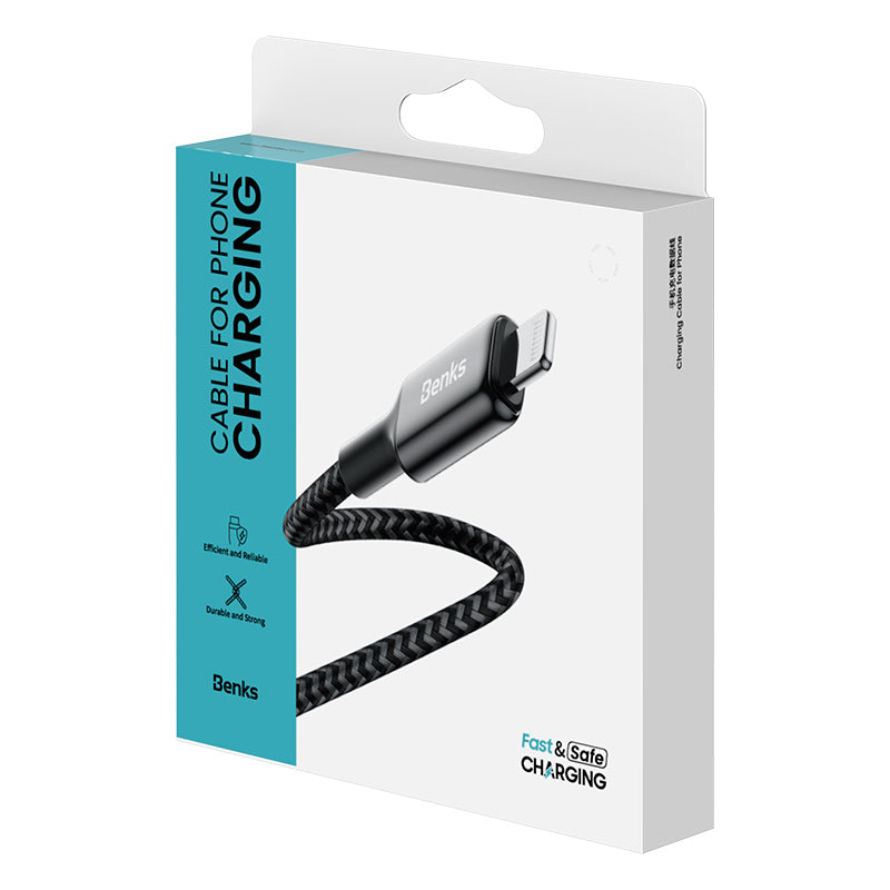Benks D43 Type-C to Lightning PD Hızlı Şarj ve Data Kablo 480Mbps 1.2 Metre Siyah