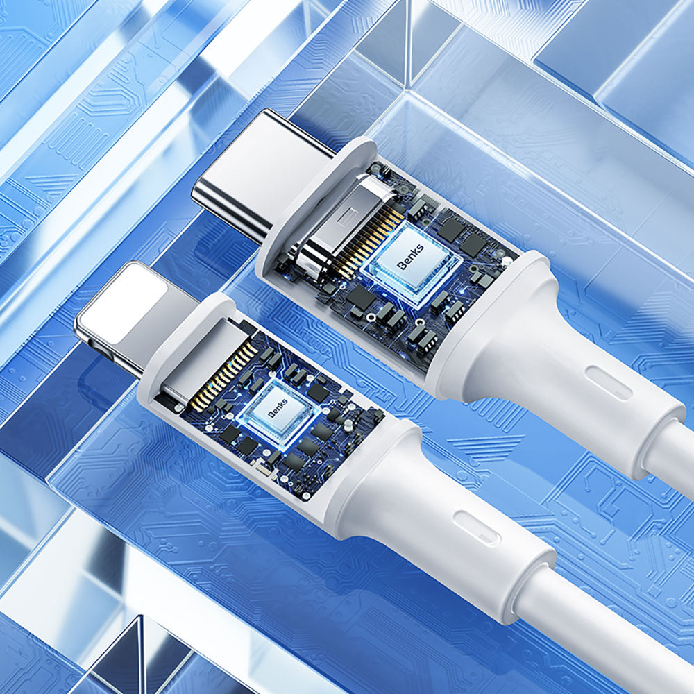 Benks D45 Type-C to Lightning PD Hızlı Şarj ve Data Kablo 480Mbps 1.2 Metre Beyaz