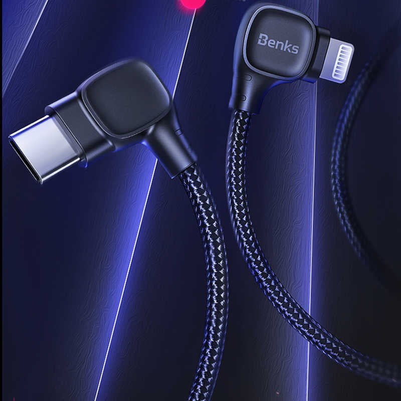 Benks M15 MFI Dual Right-Angle Fast Charging Kablo Siyah