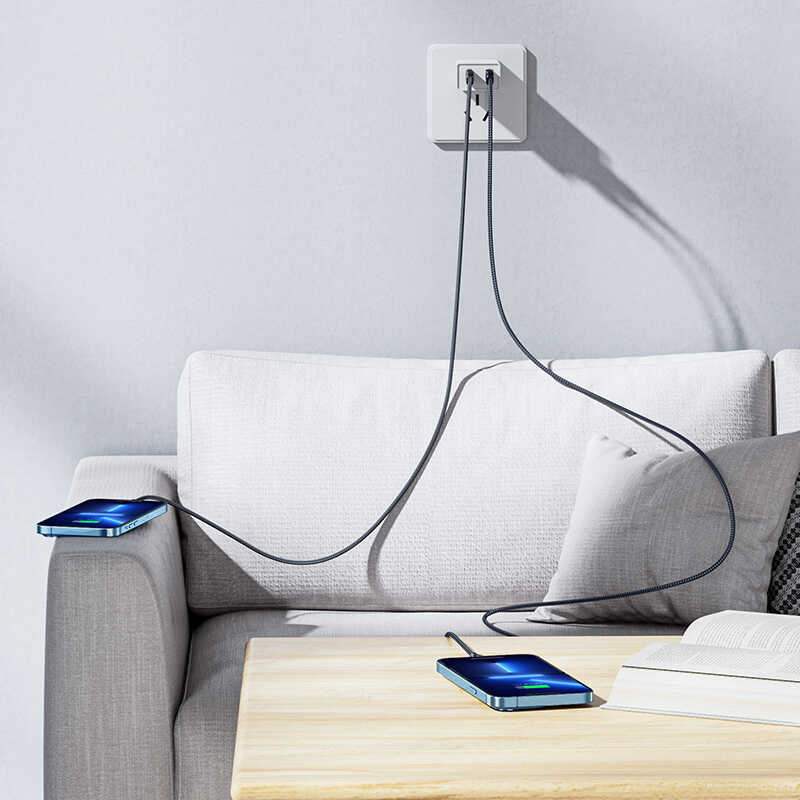 Benks M18 Type-C to Lightning Aramid Fiber Veri Kablosu 1.8m 3A Siyah