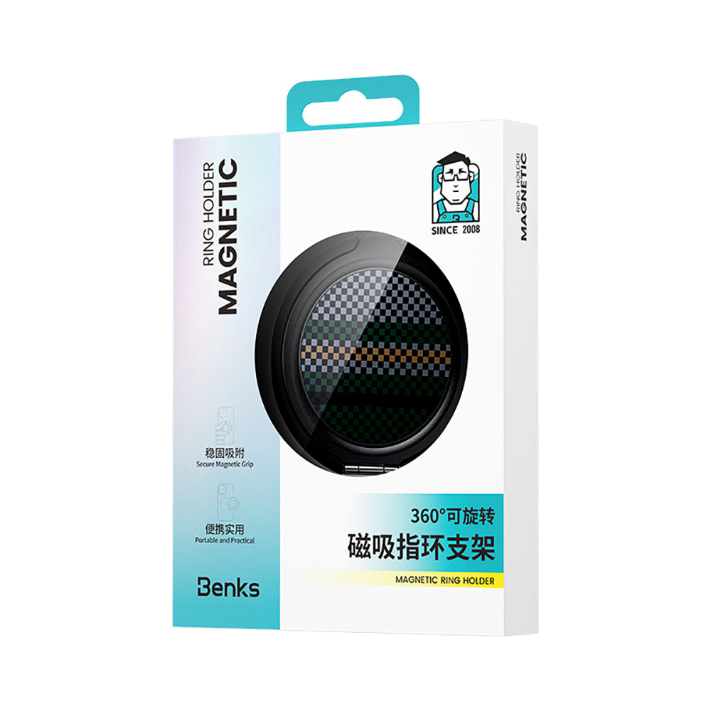 Benks Magnetik Özellikli 360 Derece Dönebilen Aurora Green Kevlar Tasarımlı Parmak Ring Stand Siyah