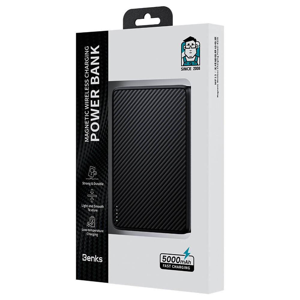 Benks MP15 ArmorGo M-safe Şarj Özellikli Ultra İnce 600D Aramid Fiber Powerbank 15W 5000mAh Siyah