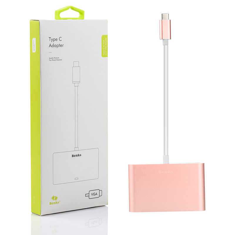 Benks U20 Type-C to 3 in 1 Adaptör (Usb 3.0+VGA+Type-C) Rose Gold