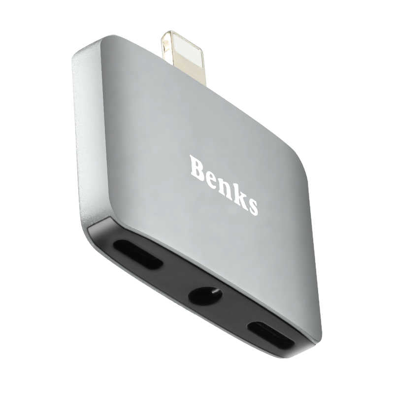 Benks U32 Lightning 3 in 1 Audio Adaptör Gri