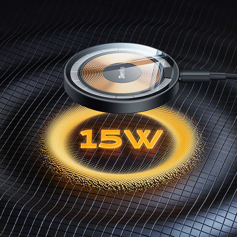 Benks W09 Şeffaf Görünümlü M-safe Wireless Şarj Aleti Siyah